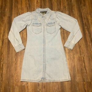 River Island Dress Women's 2 Denim Button Front Long Sleeve Collared Pearl Snap